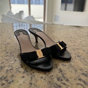 Salvatore Ferragamo Black Kitten Heels with Bow Size 7
